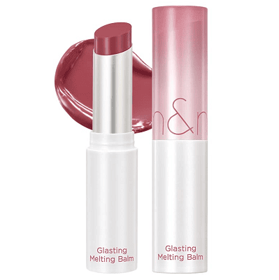 lip gloss in tube, shown with cap on and with cap off; there is a glob of lipgloss behind the uncapped lipgloss