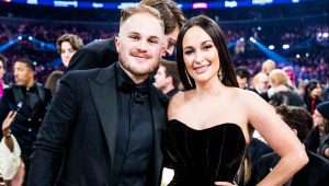 LOS ANGELES, CALIFORNIA - FEBRUARY 04: Zach Bryan and Kacey Musgraves attend the 66th GRAMMY Awards on February 04, 2024 in Los Angeles, California. (Photo by John Shearer/Getty Images for The Recording Academy)