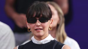 PARIS, FRANCE - AUGUST 04: Nina Dobrev attends the Fencing Men's Foil Team Medal matches on day nine of the Olympic Games Paris 2024 at Grand Palais on August 04, 2024 in Paris, France. (Photo by Ezra Shaw/Getty Images)