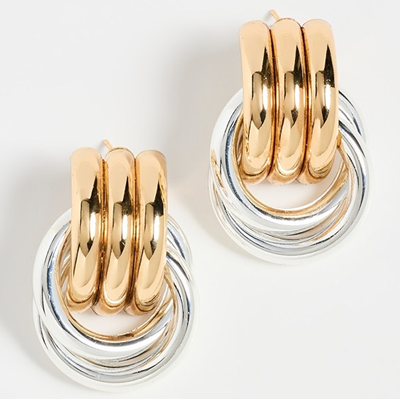 mixed metal double knot earrings with gold and silver loops