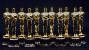 LOS ANGELES - 1990: A view of 11 Oscars statues lined up next to each other in 1990 in Los Angeles, California. (Photo by Santi Visalli/Getty Images)