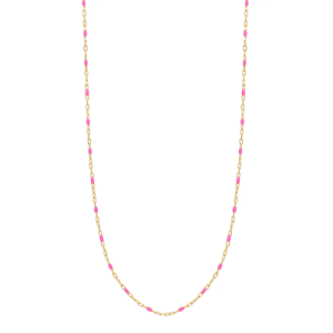 delicate 14k gold necklace with tiny pink enamel details