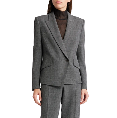 dark charcoal blazer with wrap detail