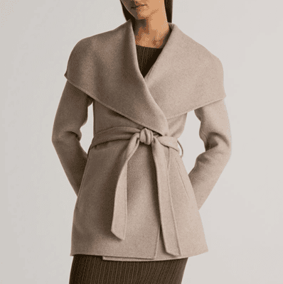 beige wrap coat in merino wool