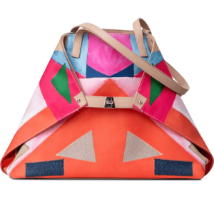 extremely colorful bag in a trapezoidal shape