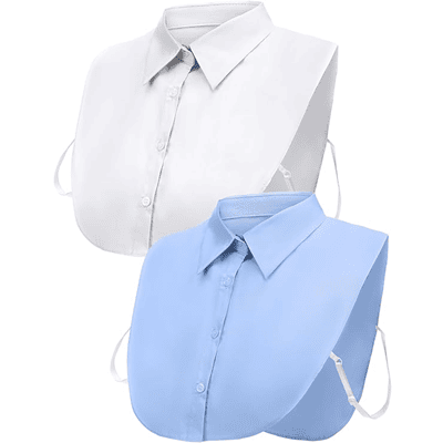 two fake collars aka dickies are shown in white and blue