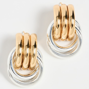 mixed metal double knot earrings with gold and silver loops