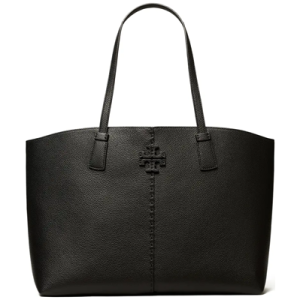 black leather tote with tiny T logo (black on black)