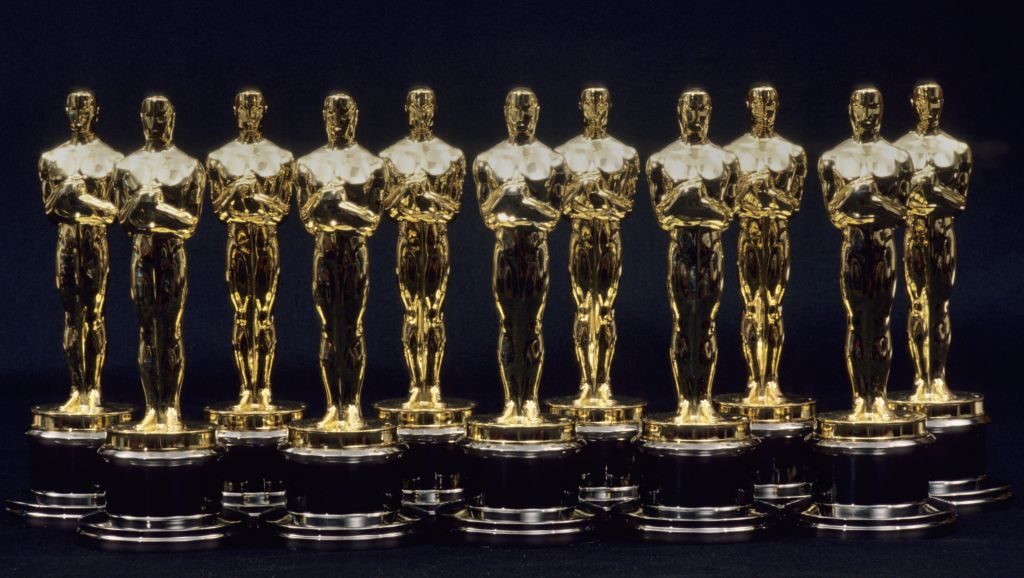 LOS ANGELES - 1990: A view of 11 Oscars statues lined up next to each other in 1990 in Los Angeles, California. (Photo by Santi Visalli/Getty Images)