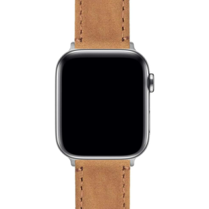 beigey caramel suede watch strap with stitching for an apple watch