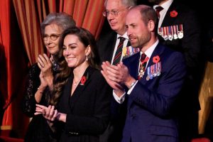 Britain's Catherine, Princess of Wales and Prince William, Prince of Wales attend the Royal British Legion Festival of Remembrance at the Royal Albert Hall on November 9, 2024 in London, England.